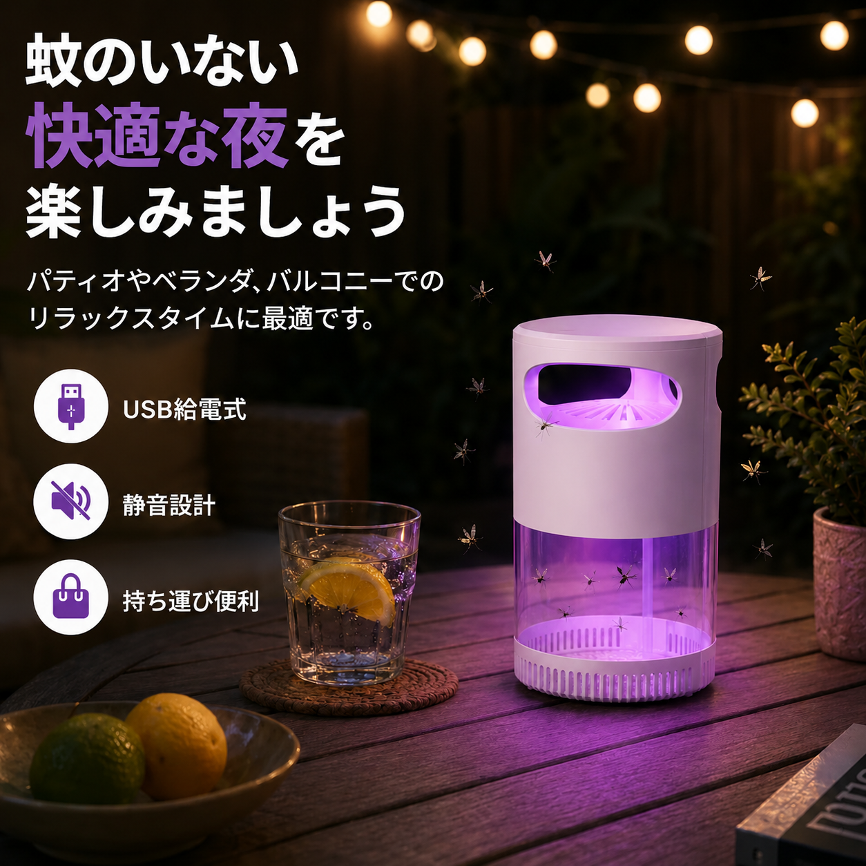 🦟 49% オフ！UV 蚊取りランプ - 静音・USB 給電・薬剤不使用 累計 5 万個以上販売！🔇🌙