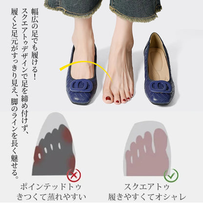 本革 手編み込み メッシュパンプス スクエアトゥ 3cm太ヒール 痛くない 幅広 外反母趾対応 通気性 レディース