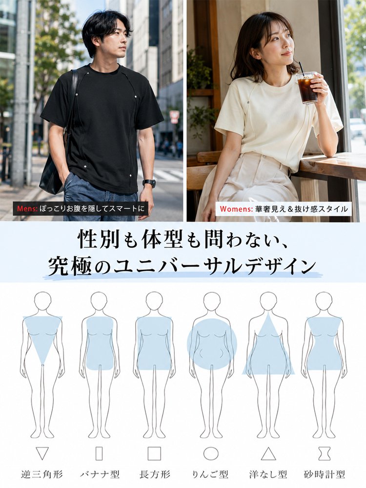 ユニセックス・体型カバー涼感トップス