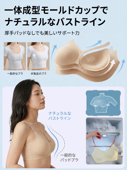 下着の段差・ハミ肉にサヨナラ、猛暑のムレをぶち破る、1枚で外穿きOKな「5Dシームレス美胸メイクブラ」！