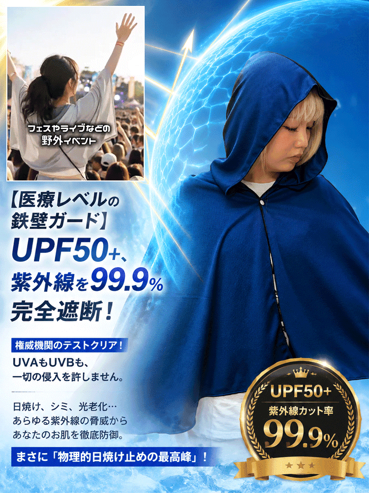 ひんやり速乾UVカット冷感ポンチョ 夏の日差しも怖くない！ひんやり涼感で快適にアウトドアを楽しもう！❗❗❗