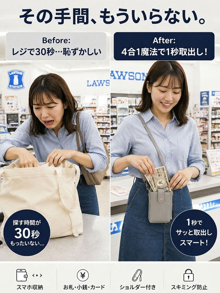 【スマホ収納可】4in1多機能軽量本革ショルダーウォレット