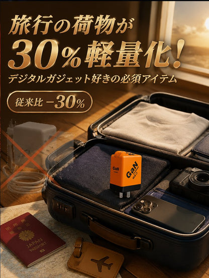 新世代GaN（窒化ガリウム）内蔵ケーブル充電器。コンパクトサイズで超高速充電！