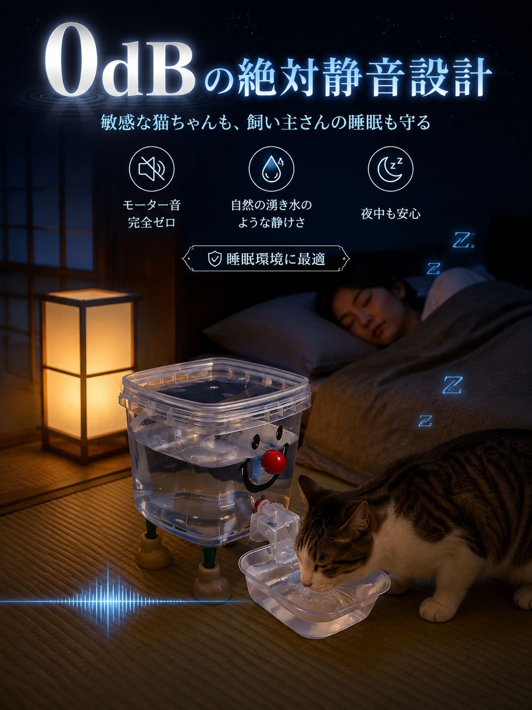 【獣医師監修・電気代0円】停電時も安心の自動給水器｜電源不要・大容量5L・静音0dB・丸洗い衛生的