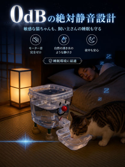 【獣医師監修・電気代0円】停電時も安心の自動給水器｜電源不要・大容量5L・静音0dB・丸洗い衛生的