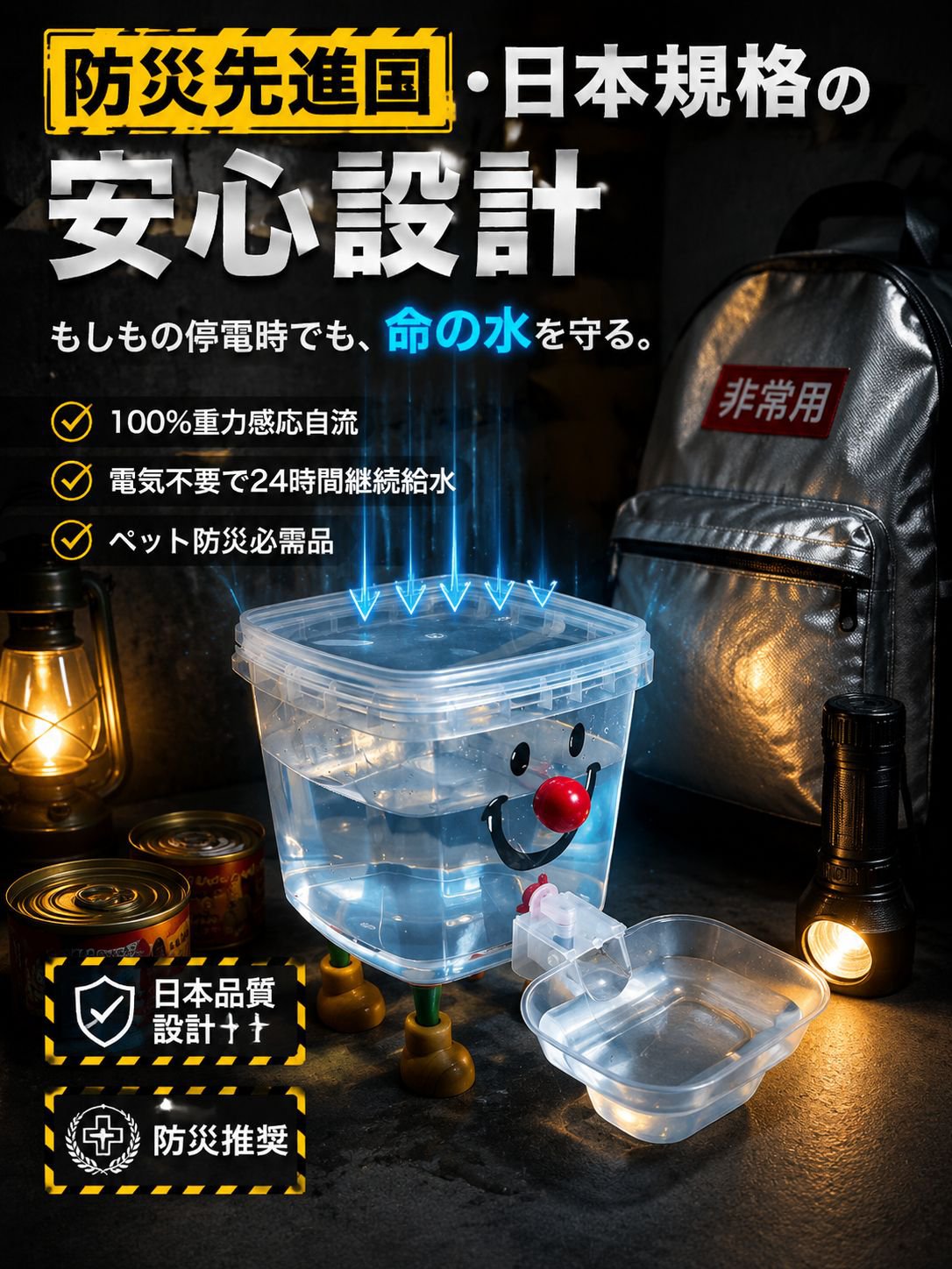 【獣医師監修・電気代0円】停電時も安心の自動給水器｜電源不要・大容量5L・静音0dB・丸洗い衛生的