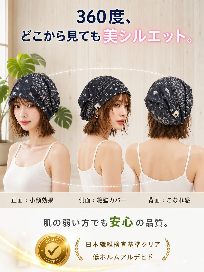 【播州織の風合い×職人手絞り染め】小顔魅せ くしゅくしゅ 2way サマーニット帽 春夏 通気性UP 男女兼用 UVカット 冷感