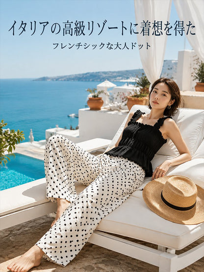 レディスハイストレッチ 細見えドット柄パンツ