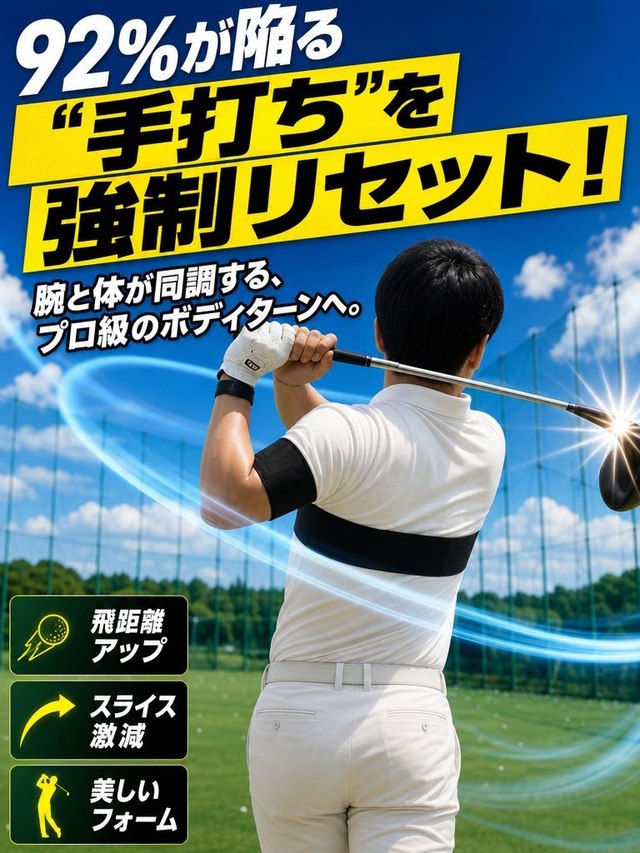 【広島スポーツ工学監修】ゴルフ フォーム矯正ベルト スライス改善 手打ち防止 飛距離アップ フォーム矯正 練習器具 姿勢補正 両腕固定バンド 初心者〜上級者 男女兼用