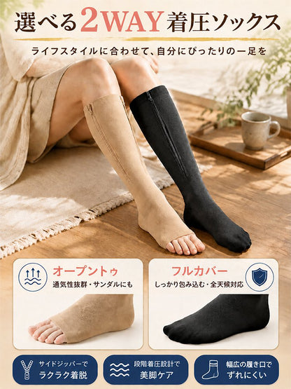 ジッパー付き着圧ソックス