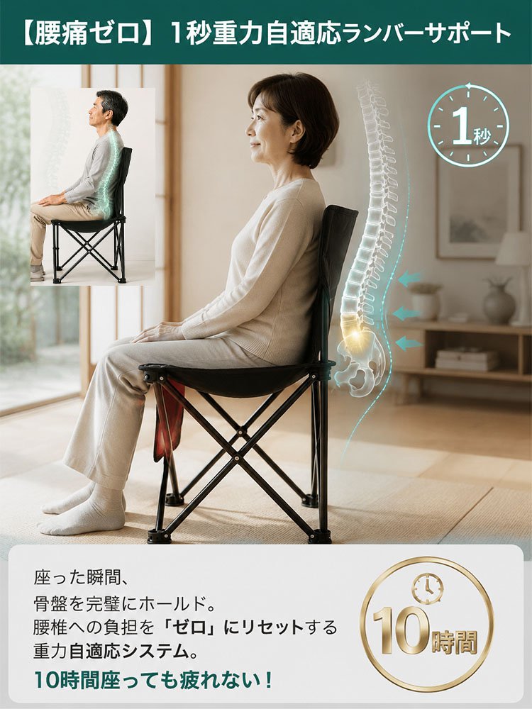 筑波製軽量・高耐久炭チタン合金折りたたみチェア