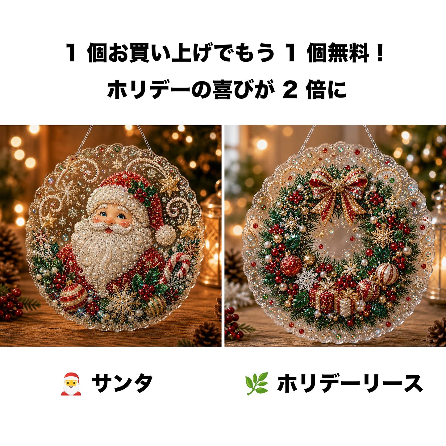 🎄【1 個お買い上げでもう 1 個無料プレゼント】✨クリスマスパールダイヤアート飾りキット 高級フロッキーキャンバス 傷つきにくく色あせないパールビーズ付き 手作り DIY クリスマス吊り飾り 🎅💎