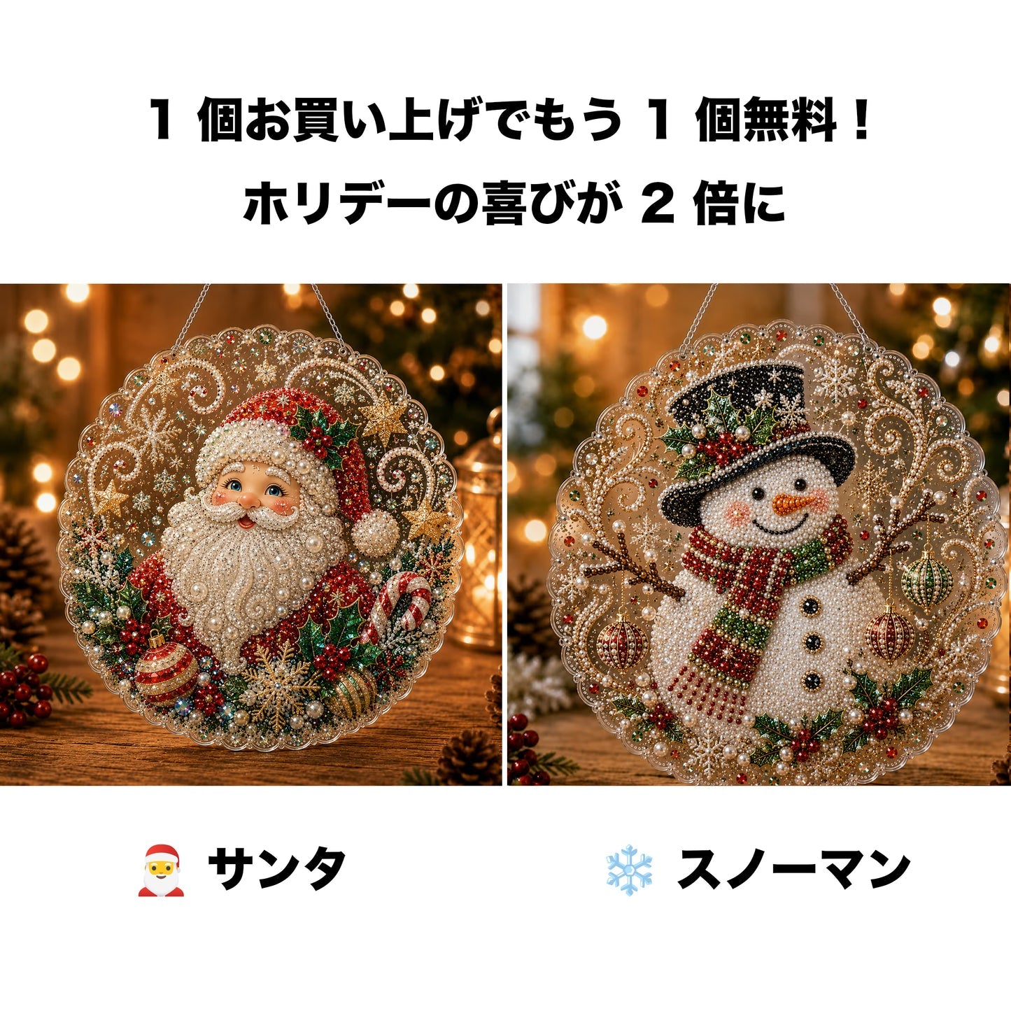 🎄【1 個お買い上げでもう 1 個無料プレゼント】✨クリスマスパールダイヤアート飾りキット 高級フロッキーキャンバス 傷つきにくく色あせないパールビーズ付き 手作り DIY クリスマス吊り飾り 🎅💎