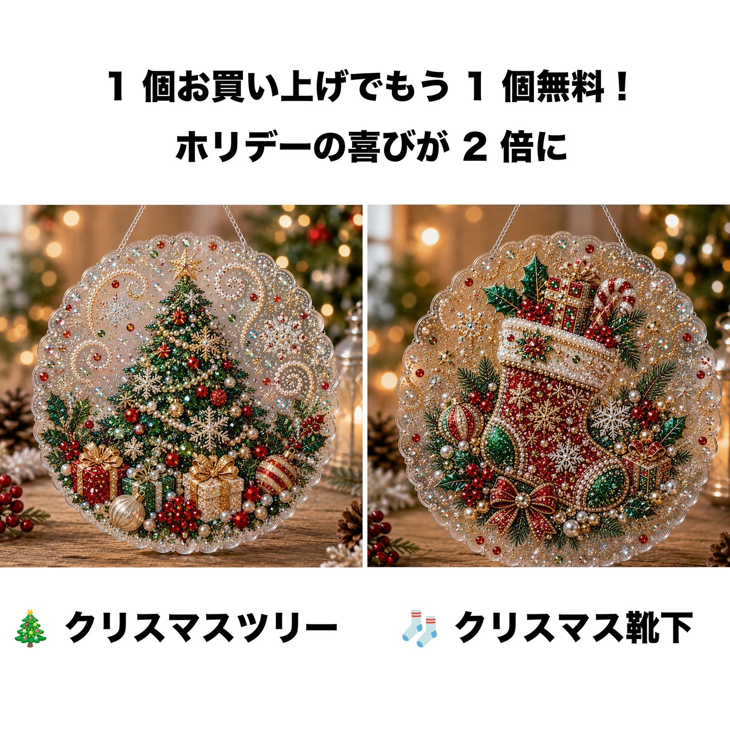 🎄【1 個お買い上げでもう 1 個無料プレゼント】✨クリスマスパールダイヤアート飾りキット 高級フロッキーキャンバス 傷つきにくく色あせないパールビーズ付き 手作り DIY クリスマス吊り飾り 🎅💎