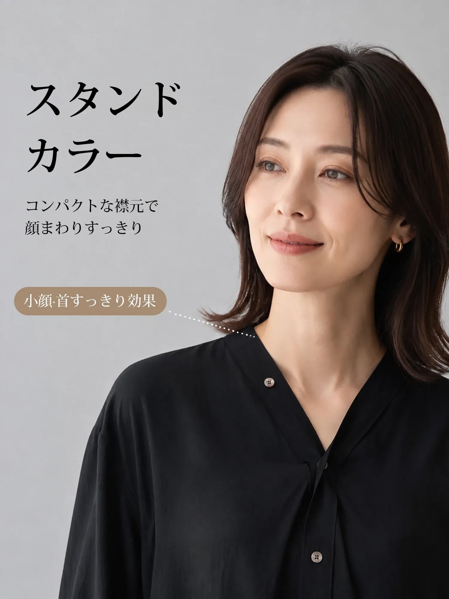 【ゆったり着やせ見え ミモレ丈Vネックワンピース】 バックプリーツデザインで後ろ姿もすっきり。 フロントボタンの縦ラインで、すらっと細見えを叶えます。