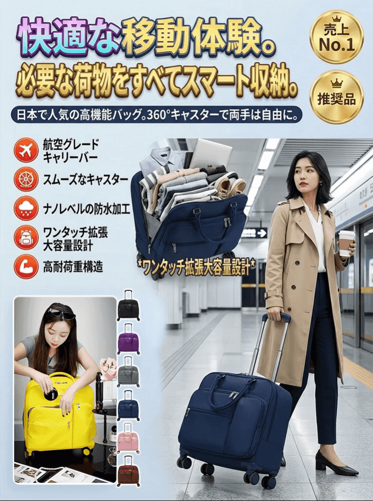 手提げ＆キャリー2WAYトラベルバッグ