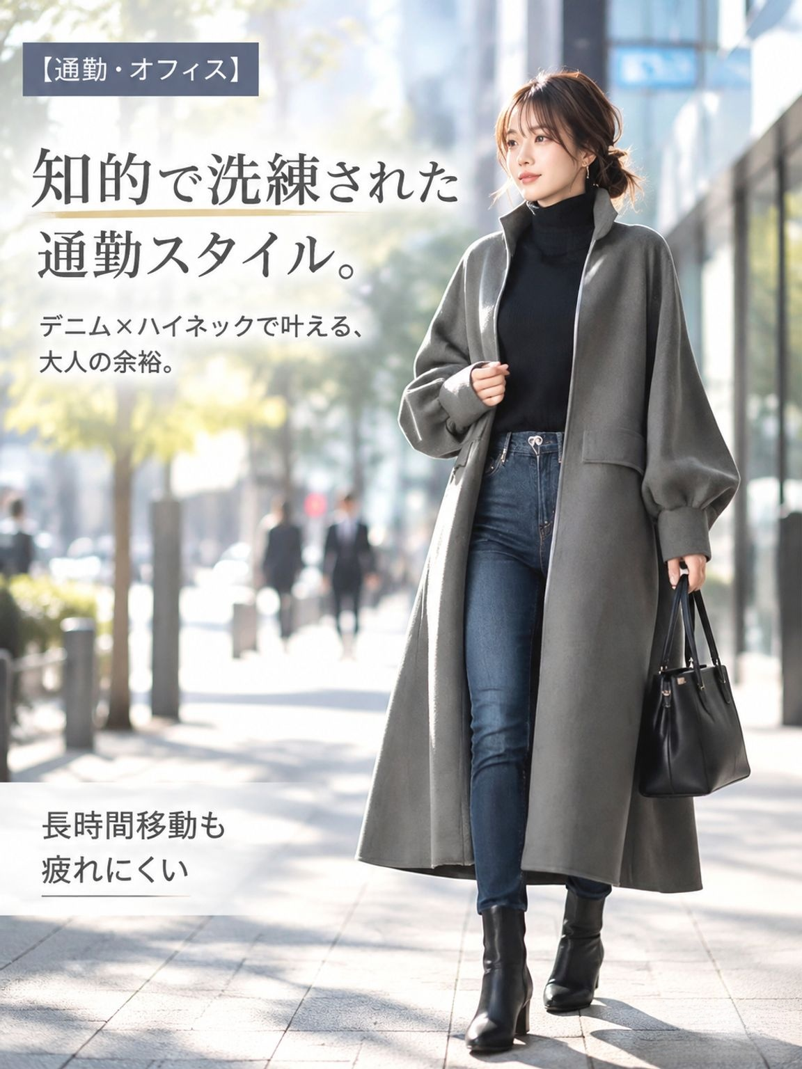 【豪州メリノウール100%・職人仕立て】極上スタンドカラー ロングコート レディース［華奢見えルーズ・着やせ・超軽量保温］秋冬高級ウールアウター
