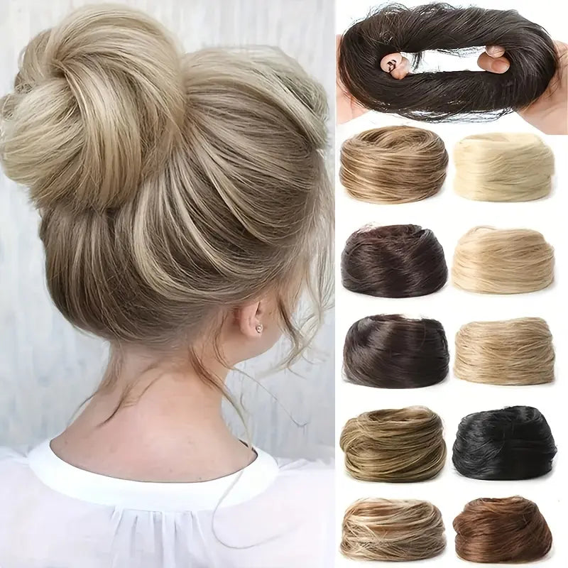 1 個お買い上げでもう 1 個無料プレゼント✨💇‍♀️女性用 人工毛メッシーバンヘアピース カールアップスクランチーエクステンション｜ボリューム・トップの高さをすぐ演出
