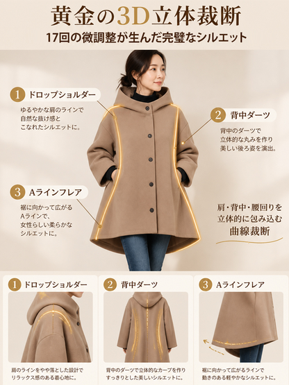 レディースゆったりカシミヤフード付きコート