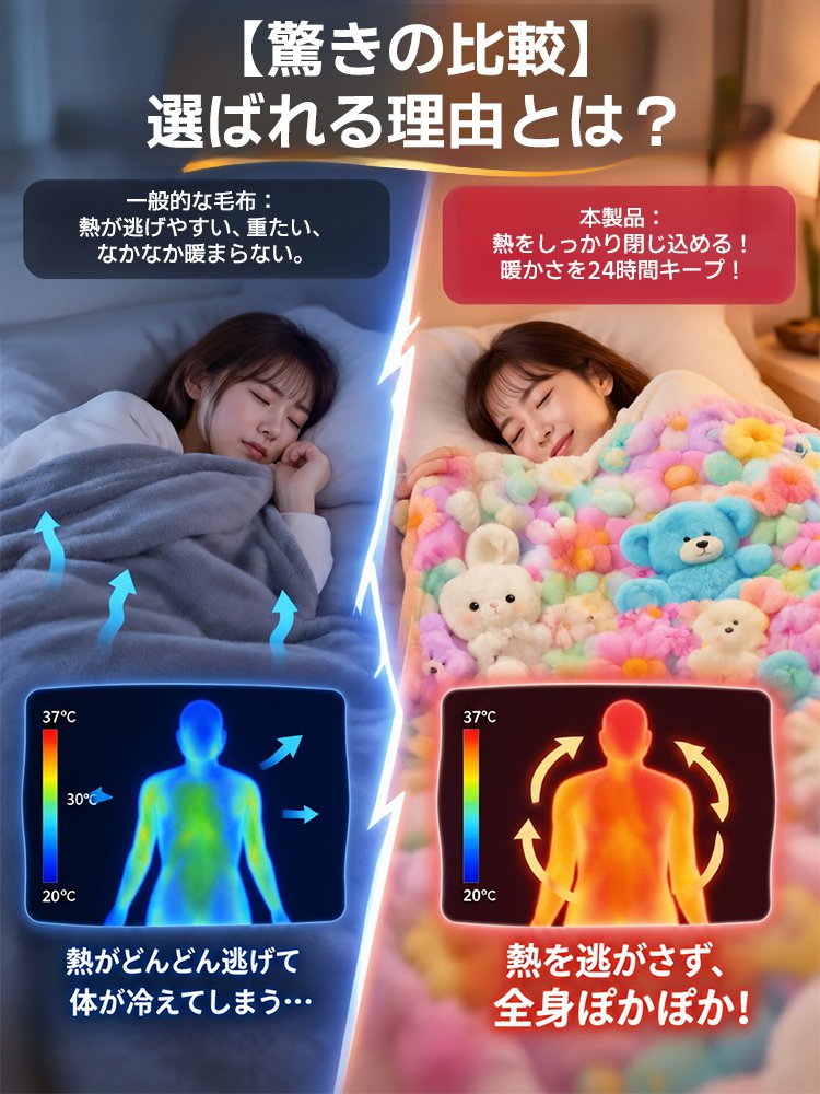 【3D立体構造】蓄熱フランネル毛布