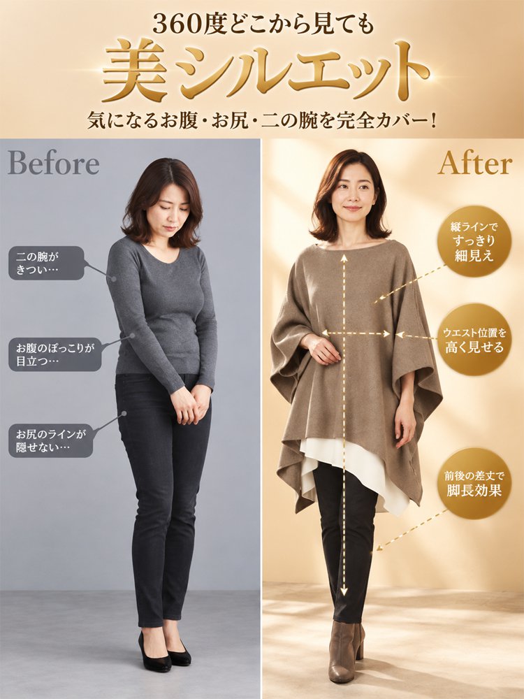 【ゆったりシルエット】バットスリーブレディース ウール調トップス