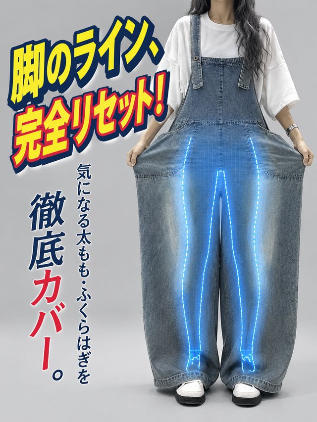 レトロ風のゆったりとしたスリムフィットデニムオーバーオール