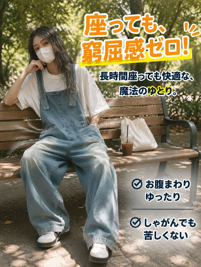 レトロ風のゆったりとしたスリムフィットデニムオーバーオール