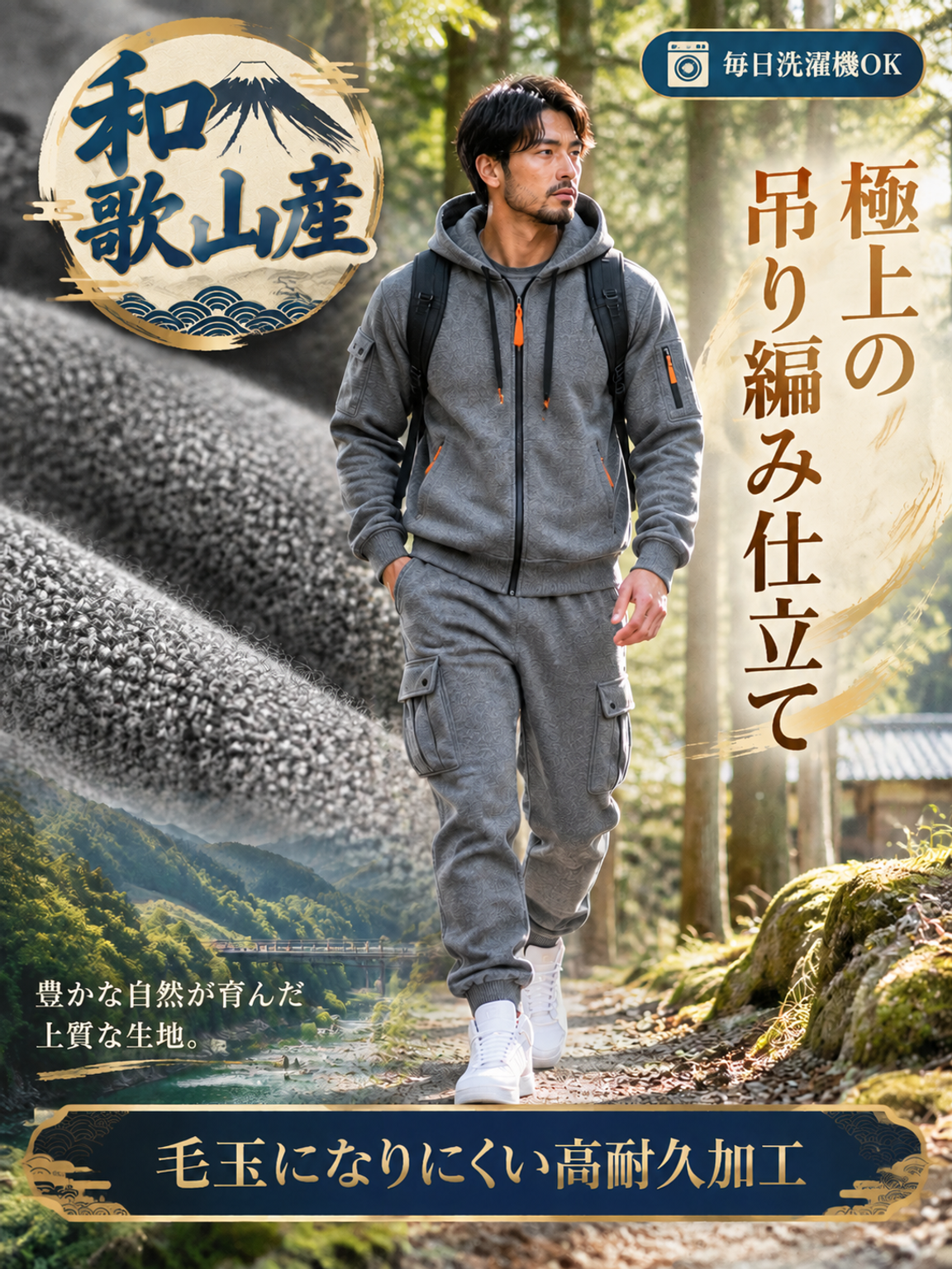 メンズジップアップパーカー上下セットアップ