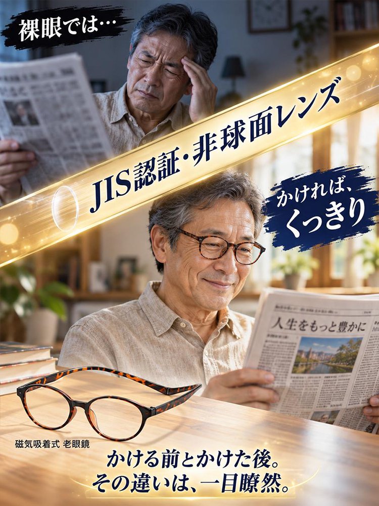 首掛け式マグネット付きブルーライトカット老眼鏡