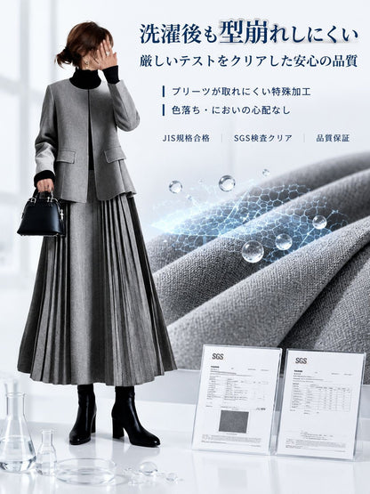 日本風クルーネックジャケットプリーツスカートセット