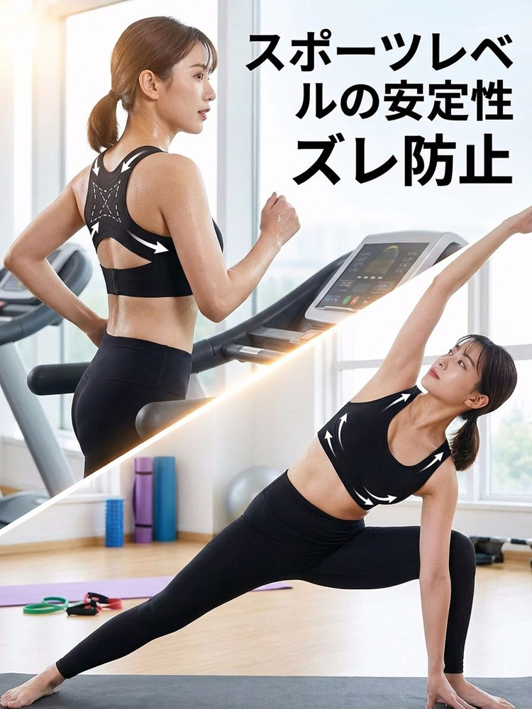 シームレスで姿勢サポート、バストを寄せ上げるスポーツブラ