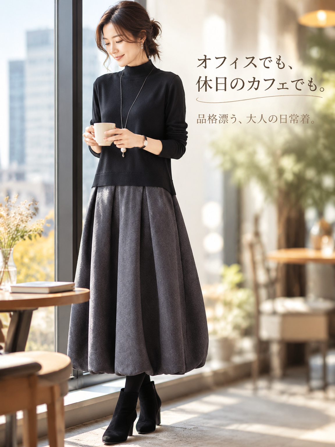 【秋冬新作】上質ウール混・計算された美シルエット。大人の時短レイヤード風ドッキングニットワンピース［着痩せ×極上の肌触り］