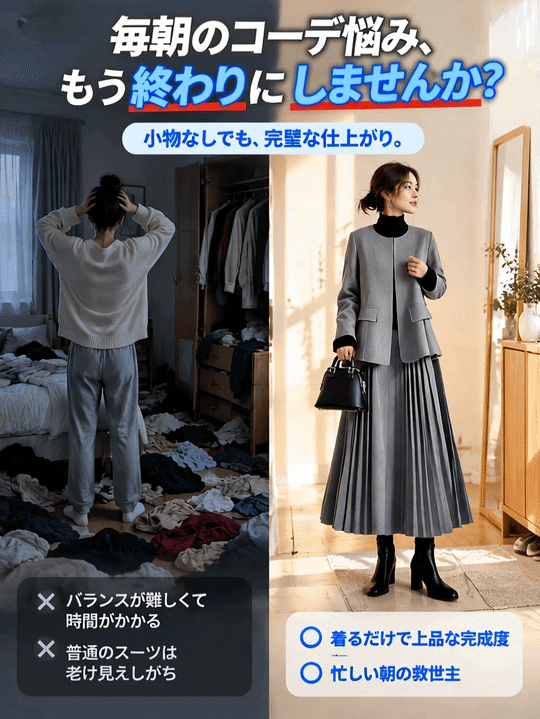 日本風クルーネックジャケットプリーツスカートセット