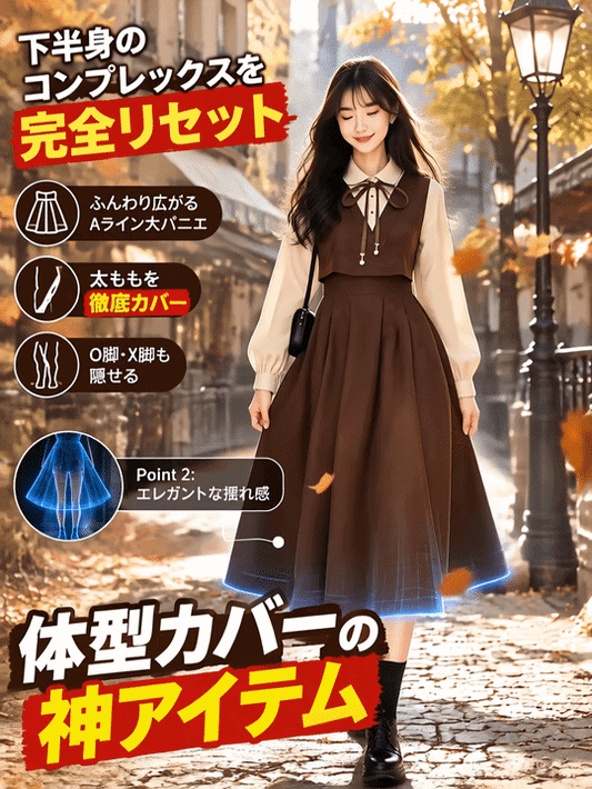 【神戸発・3D骨格補正級】着るだけマイナス5kg！蓄熱保温フレンチレトロ ドッキングマキシワンピース