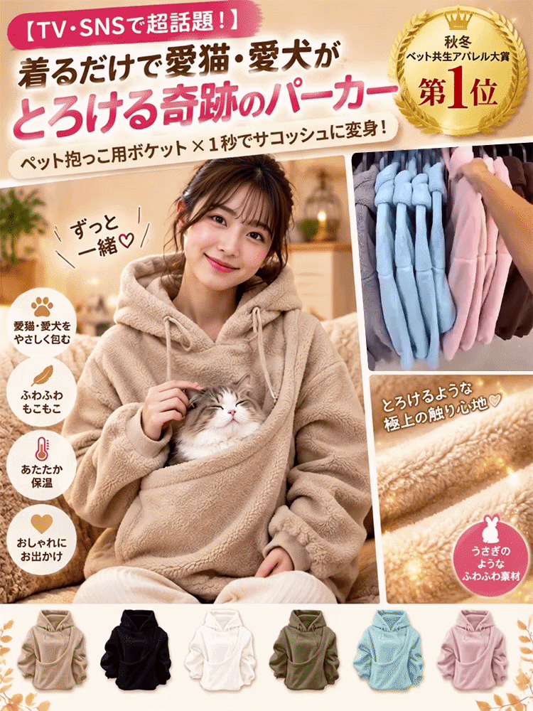 ふわもこ快適ペット抱っこ用パーカー