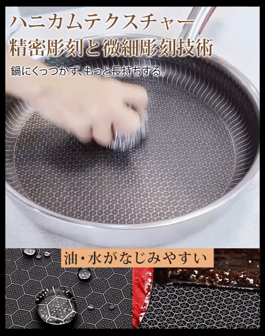 【越後·百年金物の傑作】ハニカム構造で焦げ付かないステンレスフライパン|SGマーク取得・有害物質ゼロ|熱伝導率7.5倍・光熱費節約・耐久20年✨