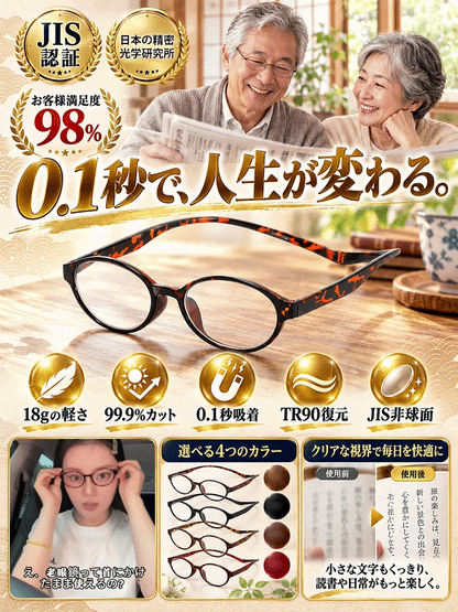 首掛け式マグネット付きブルーライトカット老眼鏡